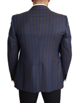 Blazer di lana a strisce blu elegante slim fit