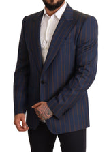 Blazer di lana a strisce blu elegante slim fit