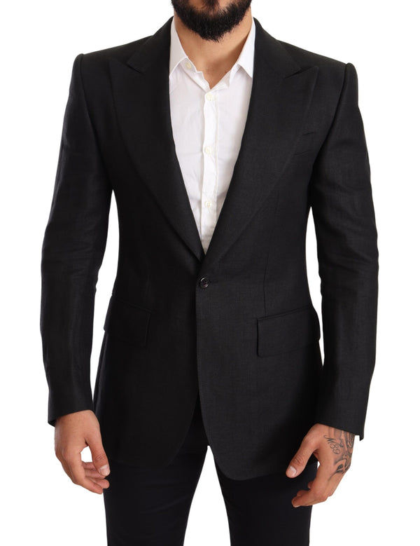 Elegante Blazer di lino nero in forma slim