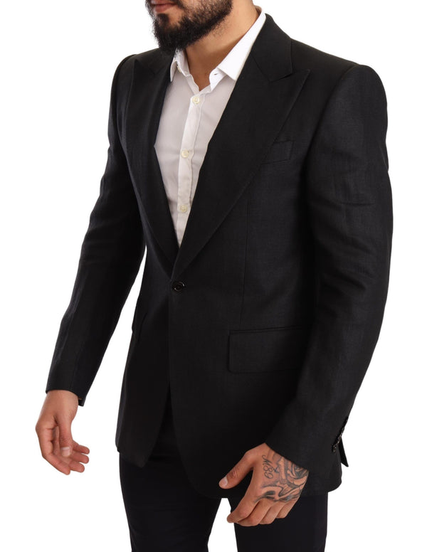 Elegant Slim Fit Black Leinenblazer