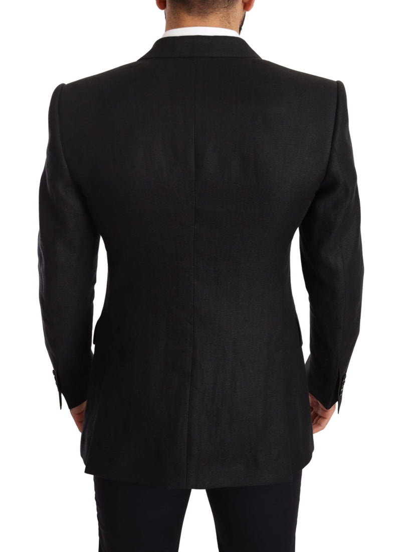 Elegante Blazer di lino nero in forma slim