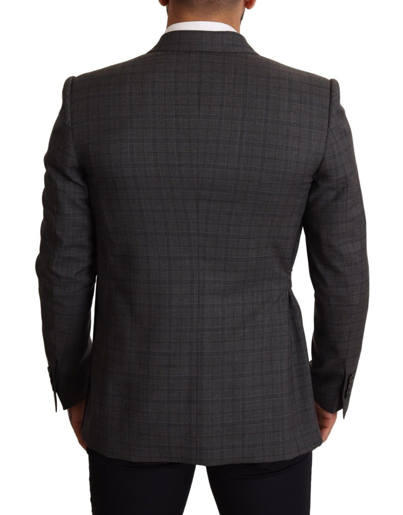 Chic Grey Check Martini Slim Fit Double Breasted Blazer