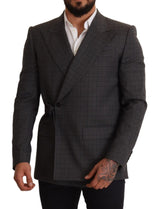 Chic Grey Check Martini Slim Fit Double Breasted Blazer