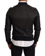 Elegant Leather Bomber Jacket in Dark Blue