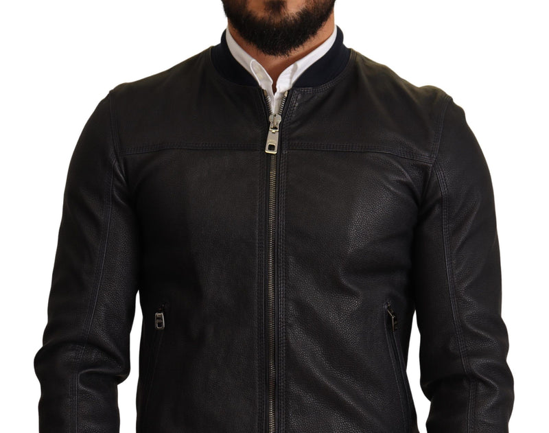 Bomber en cuir élégant en bleu foncé