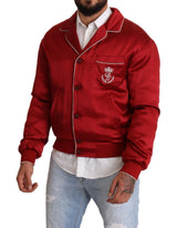 Veste de bombardier rouge de soie somptueuse