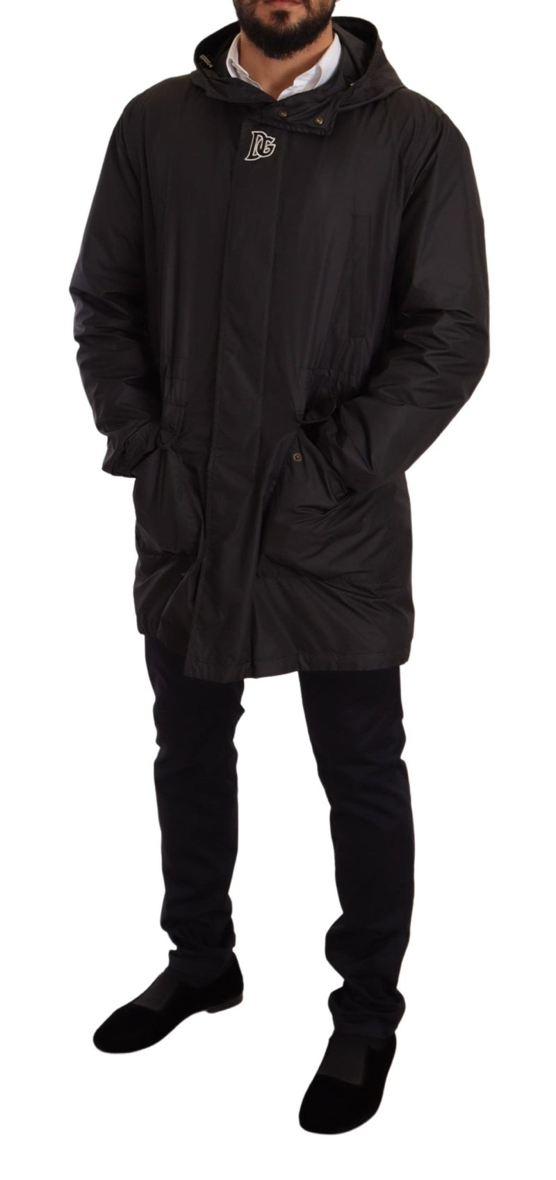 Elegante giacca blouson con cappuccio nera