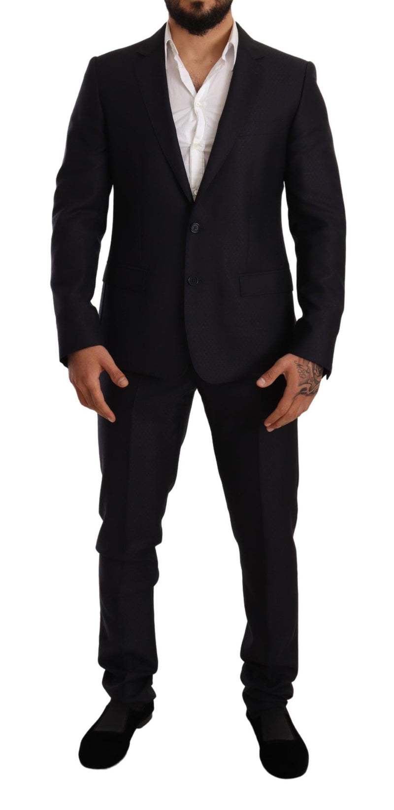 Elegant Slim Fit Jacquard Suit en bleu