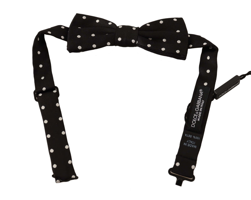 Elegant Black Polka Dot Silk Bow à noeud