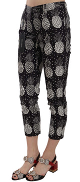 Pantalones de capri del flaco estampado de piña negro elegante