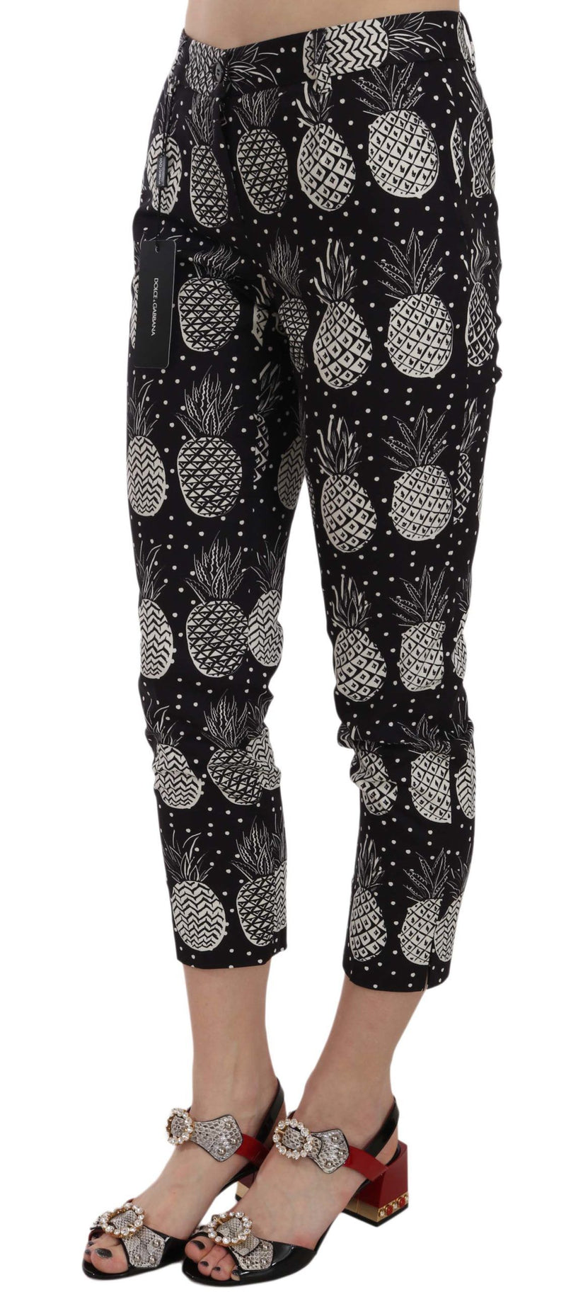 Pantalon skinny Capri à imprimé noir chic à l'ananas noir