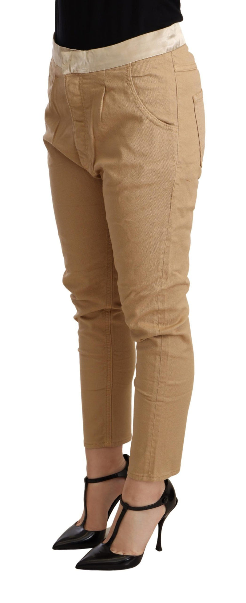 Beige mittlere Taille schlanke fit dünne Hosen