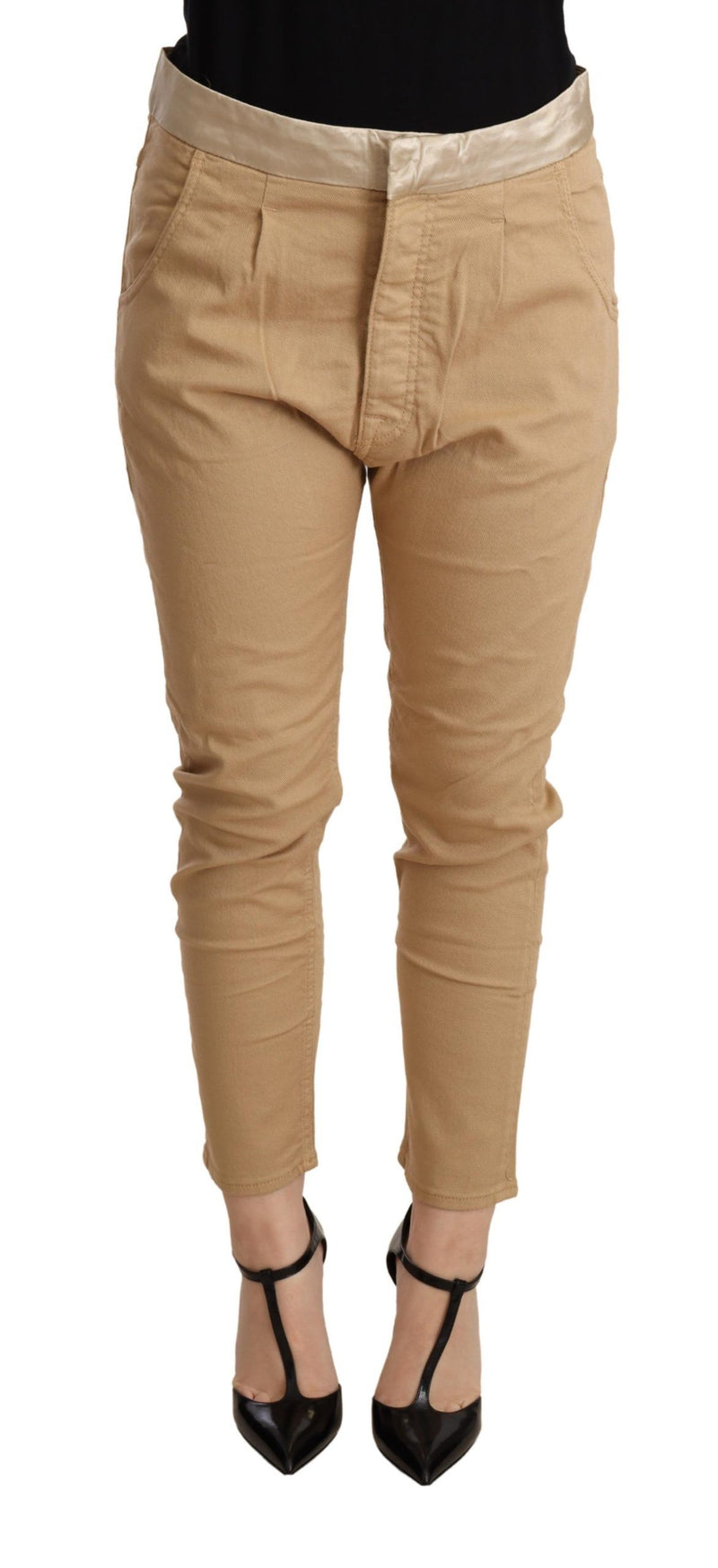 Beige Mid Winist Slim Fit Pants flacos