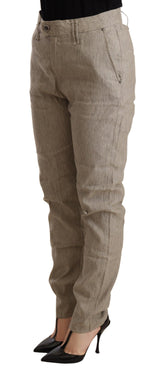 Pantalones holgados de cintura media beige chic para estilo sofisticado