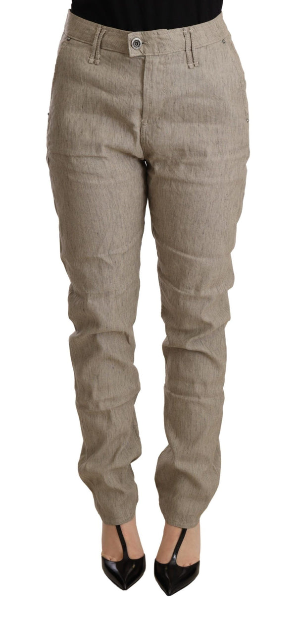 Chic Beige Mid Taille Baggy Hosen für raffinierten Stil