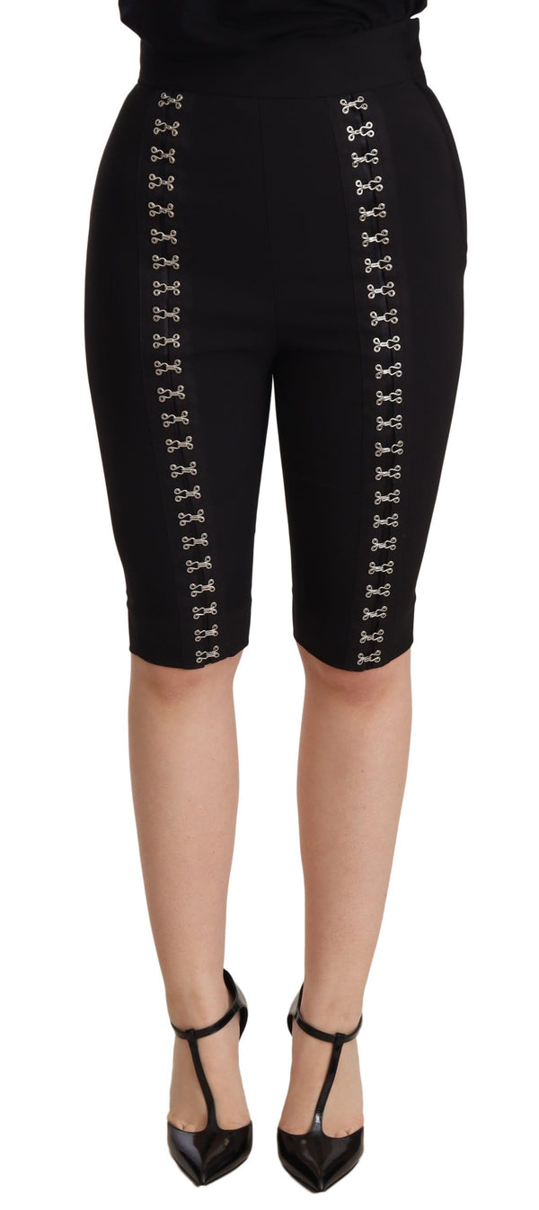 Elegante schwarze Wollshorts mit hoher Taille