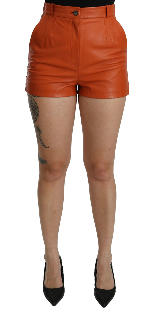 Pantalon chaud à taille haute en cuir orange orange