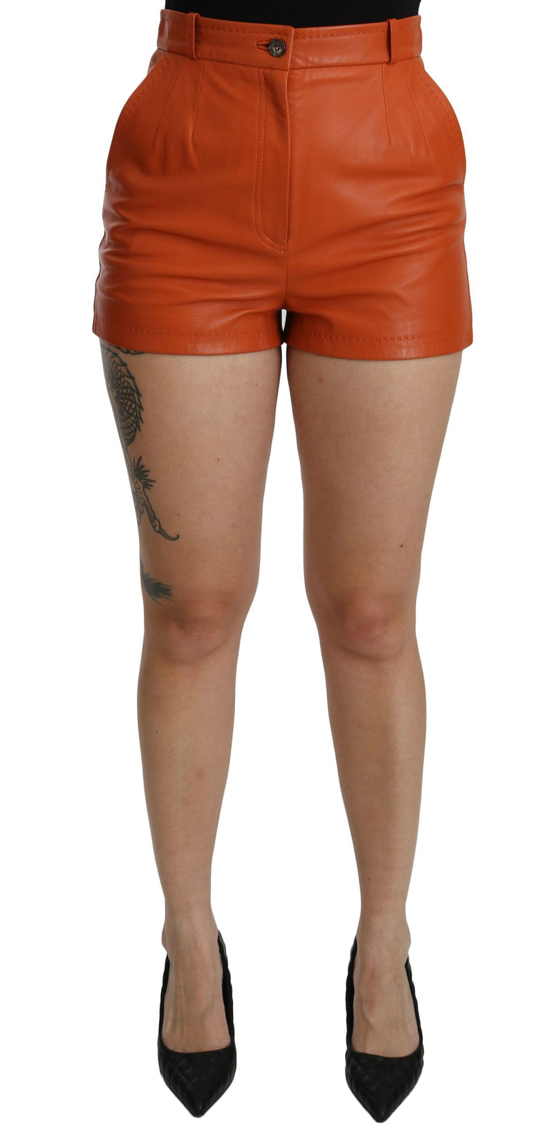 Pantalon chaud à taille haute en cuir orange orange