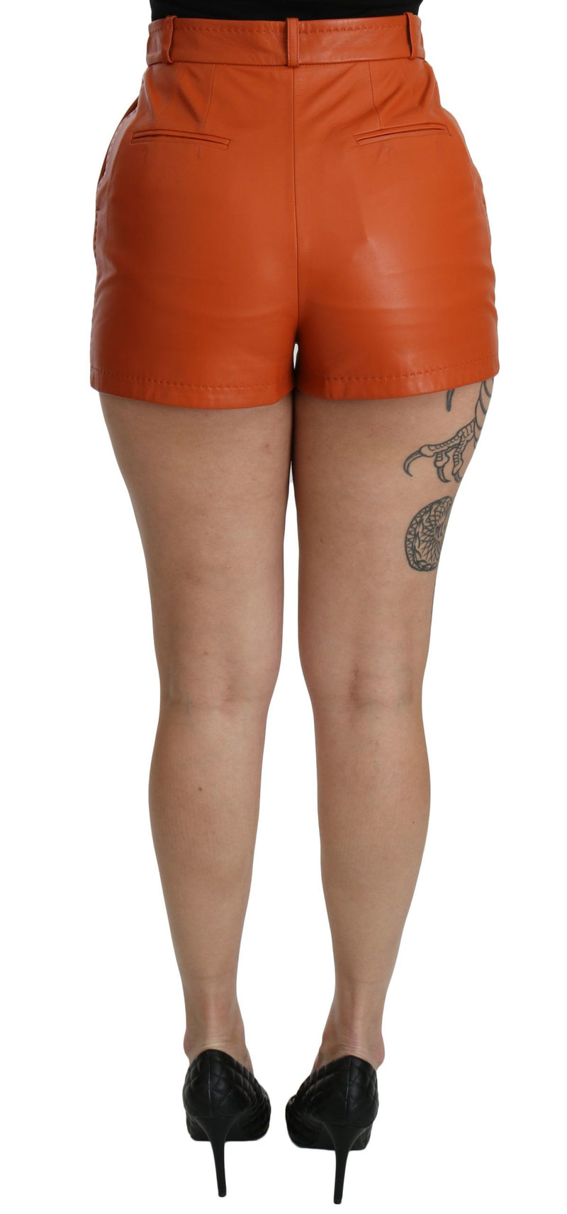 Pantalon chaud à taille haute en cuir orange orange