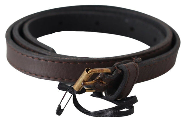 Elegant Brown Leather Fashion Belt with Gold-Tone Buckle