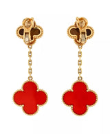 Magic Alhambra 2 Motifs Drop Earrings 18K Gold with Tiger's Eye and Carnelian