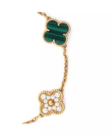 Vintage Alhambra 5 Motifs Bracelet 18K Gold and Malachite with Diamonds