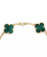 Vintage Alhambra 5 Motifs Bracelet 18K Gold and Malachite with Diamonds