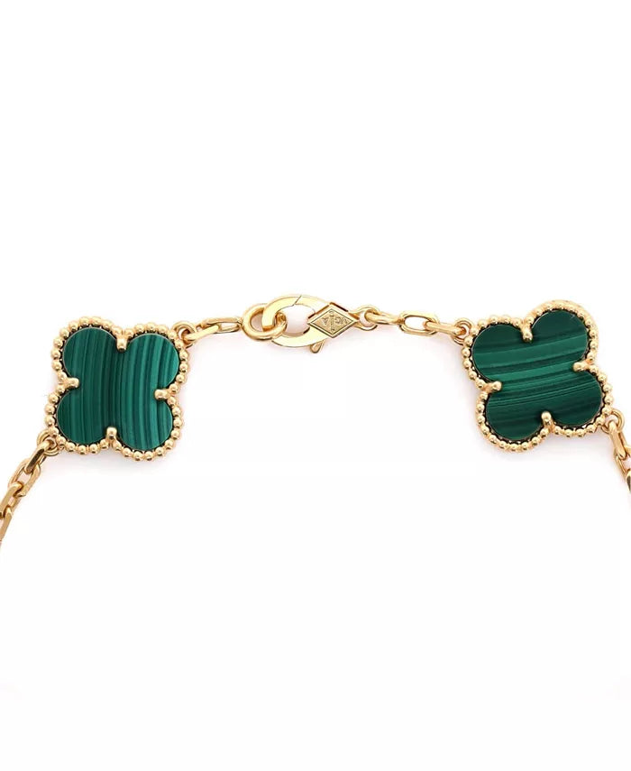 Vintage Alhambra 5 Motifs Bracelet 18K Gold and Malachite with Diamonds