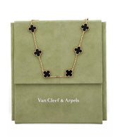 Vintage Alhambra 10 Motifs Necklace 18K Gold and Onyx, 16.75"