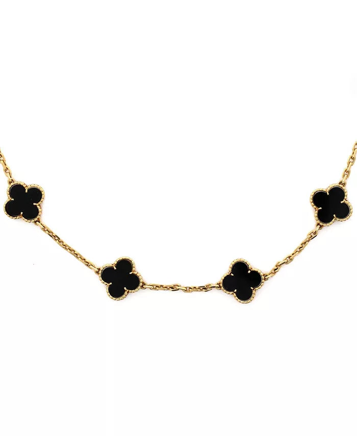 Vintage Alhambra 10 Motifs Necklace 18K Gold and Onyx, 16.75"