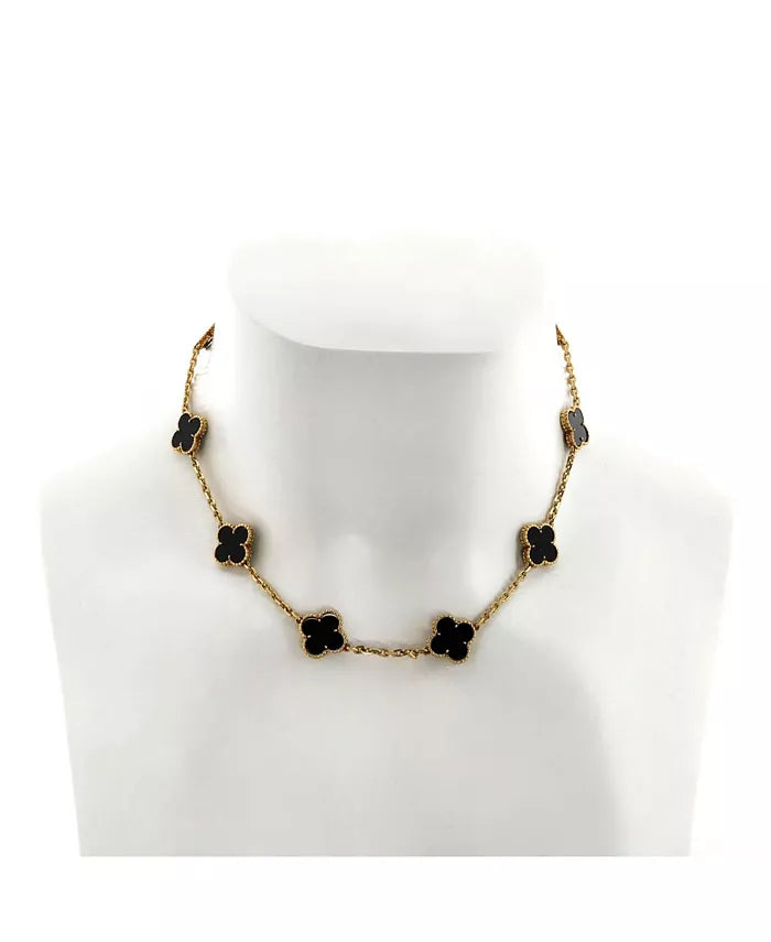 Vintage Alhambra 10 Motifs Necklace 18K Gold and Onyx, 16.75"