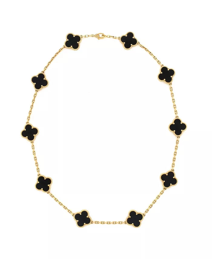 Vintage Alhambra 10 Motifs Necklace 18K Gold and Onyx, 16.75"