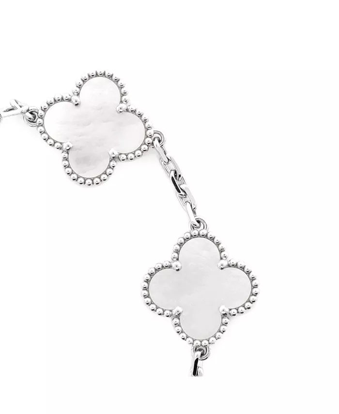 Vintage Alhambra 5 Motifs Bracelet 18K White Gold and Mother of Pearl