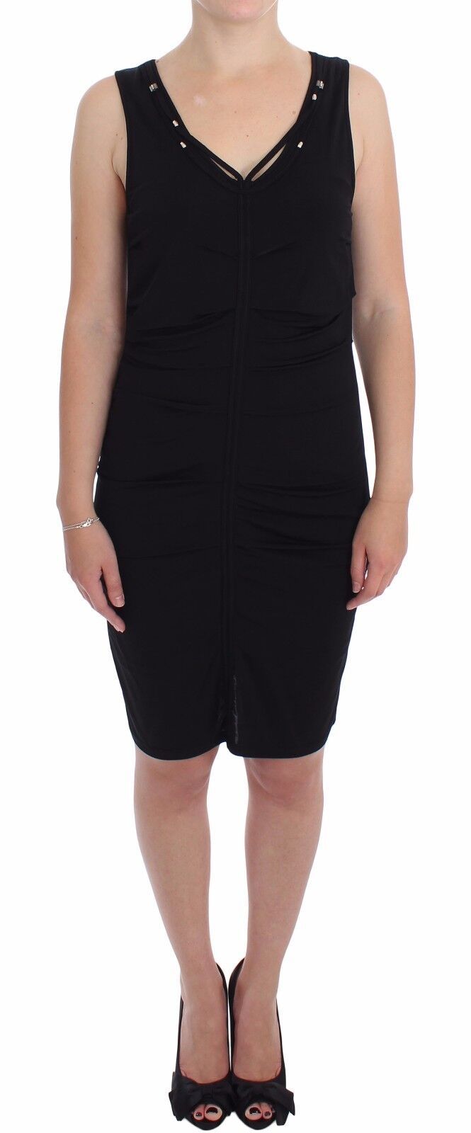 Elegantes schwarzes Hülle-Jersey-Knie-Langenkleid