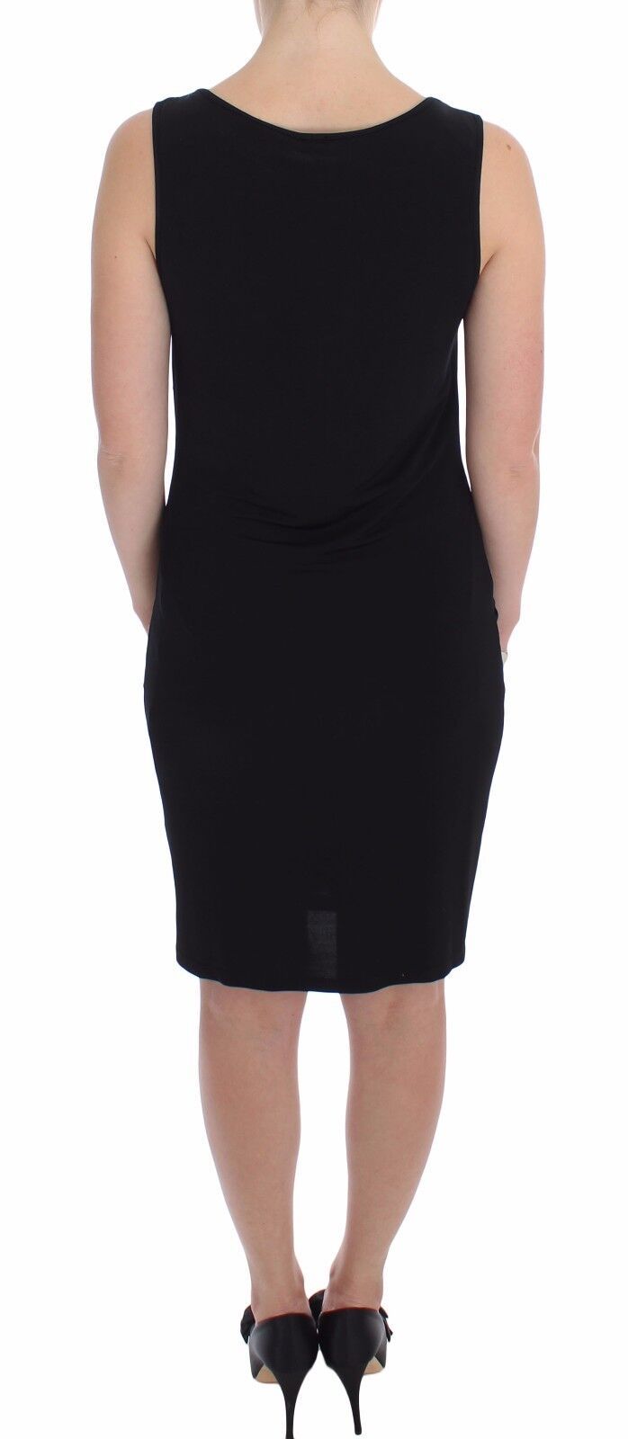 Elegante vestido de jersey negro de la rodilla