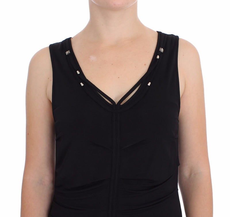 Elegante vestido de jersey negro de la rodilla