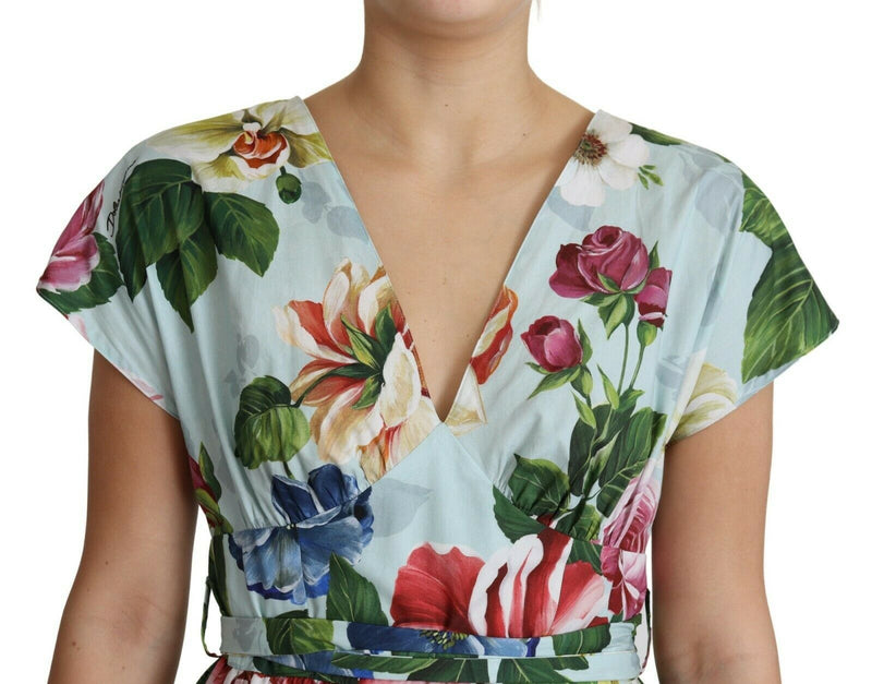 Vestido de algodón de cuello en V de elegancia floral