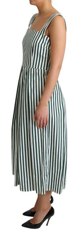 Chic Sleeveless A-Line Dress in White & Green