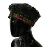 Elegante gorra de boina negra con forro floral