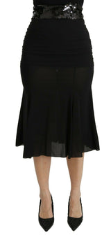 Chic High Waist Black Silk Blend Feart