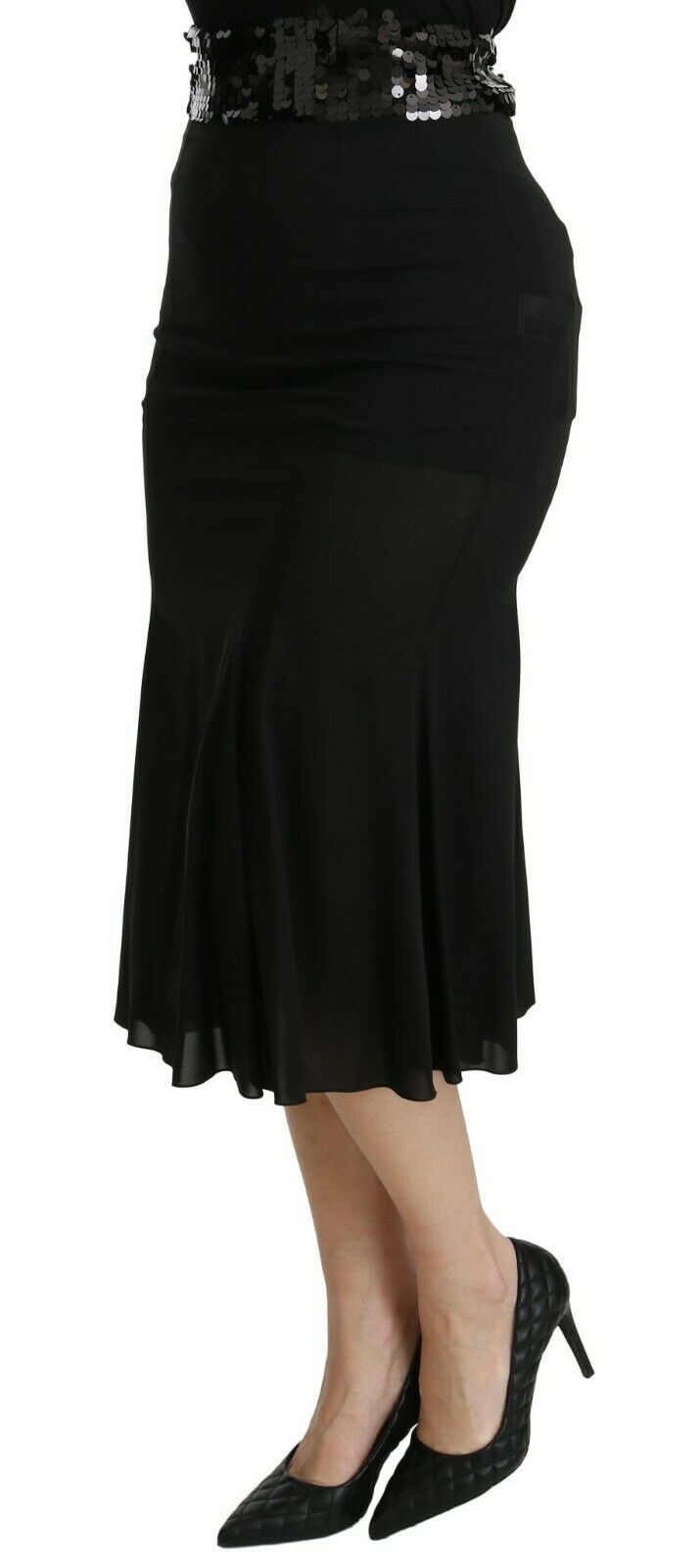 Chic High Waist Black Silk Blend Feart