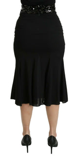 Chic High Waist Black Silk Blend Feart