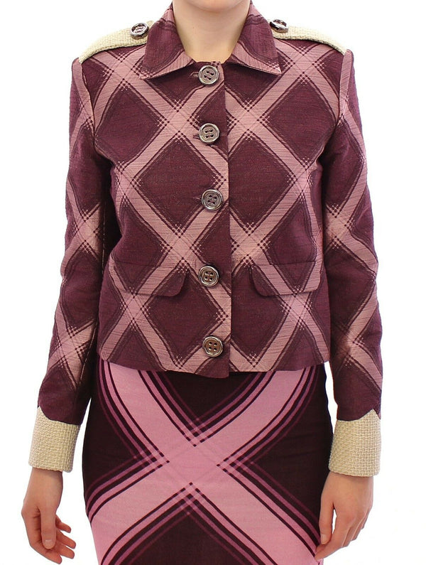 Elegante Multicolor -Check -Druckjacke