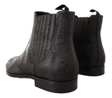 Elegante schwarze Leder Echsenhaut Skin Derby -Stiefel