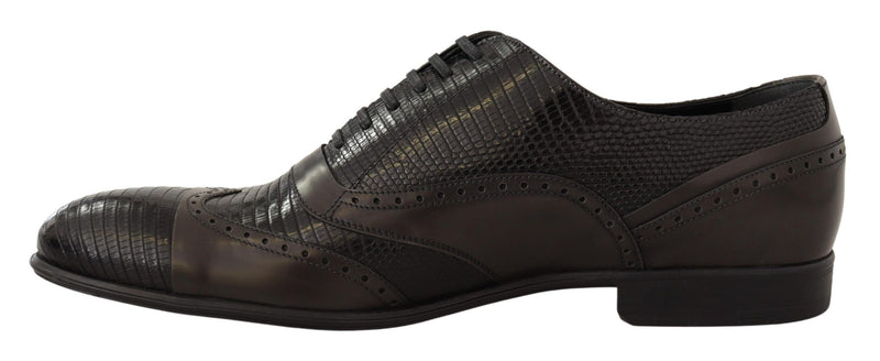 Elegante braune Echsenleder -Leder -Oxford -Schuhe