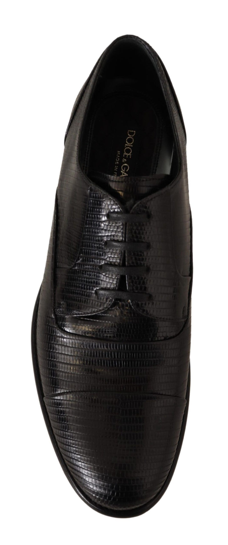 Elegantes zapatos de derby de piel de lagarto negro de lagarto