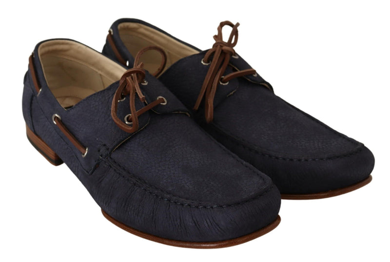 Chaussures de bateau en cuir bleu et marron élégant