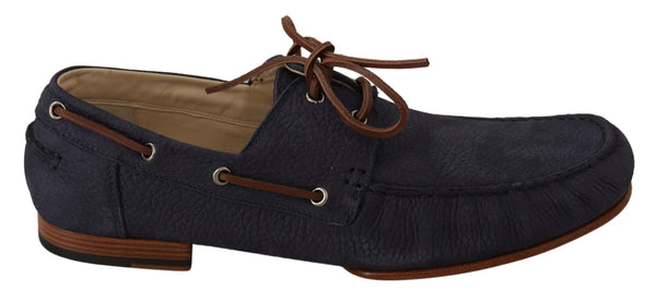 Chaussures de bateau en cuir bleu et marron élégant