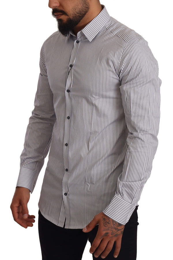 Camisa de algodón a rayas elegante de ajuste delgado