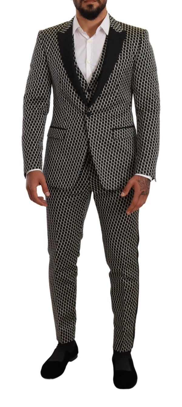 Eleganter Martini Black Check-Drei-teiliger Anzug